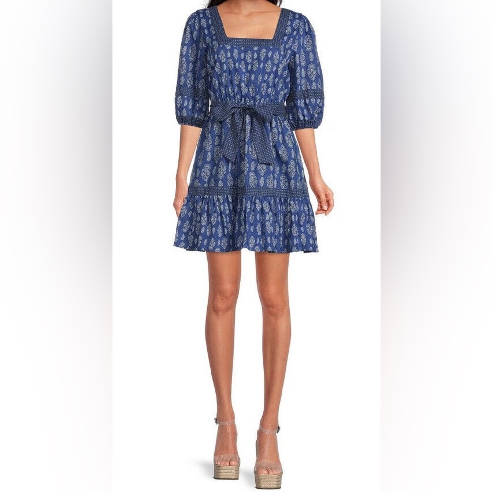 A loves A Square Neckline Dark Blue Floral Mini Dress No Belt Graduation Easter